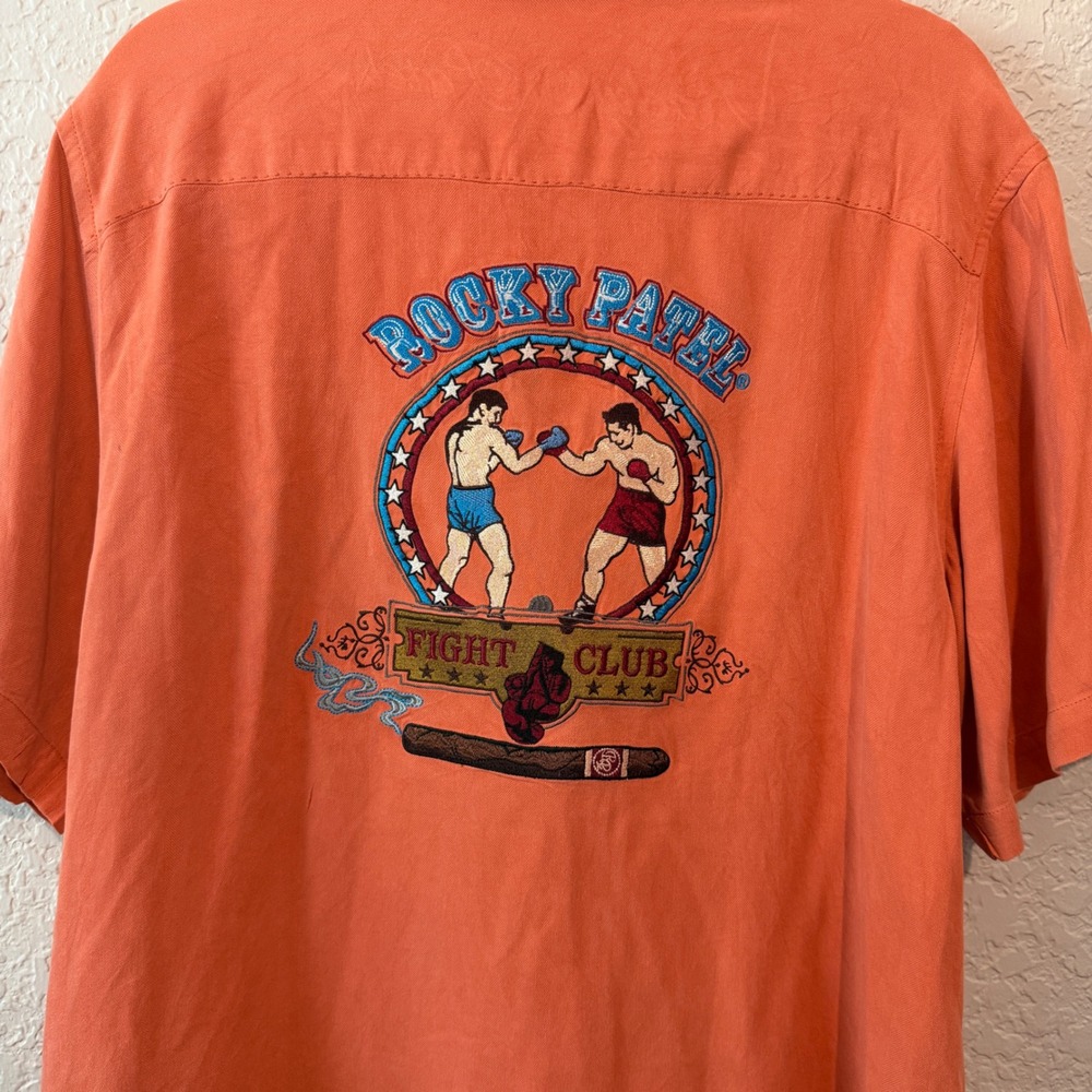 Rocky Patel Fight Club Embroidered Silk Button Down Shirt Large Orange Boxing - Picture 3 of 5